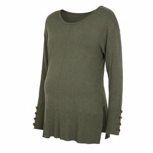 Lety & Me Womens Maternity Olive Green Button Cuff Tunic Sweater M NWT